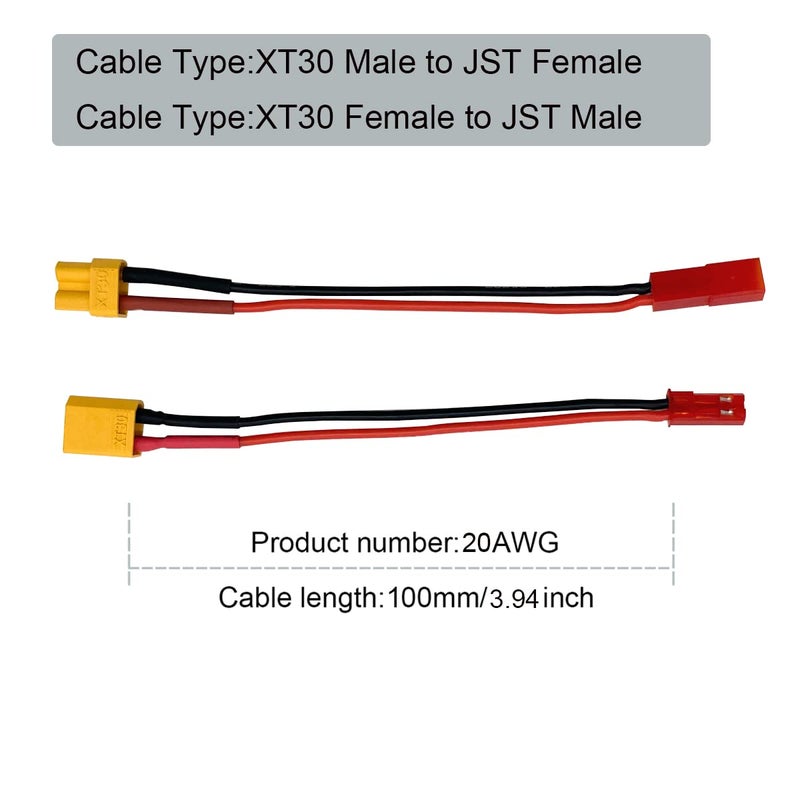 FLY RC 2pairs XT30 Plug to JST Connector Male Female 20AWG Silicone Cable Wire Adapter for RC FPV ESC Speed Controller Lipo Battery Charging - Image 3